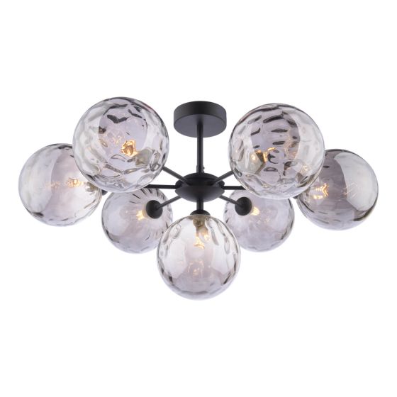 där lighting Cohen 7 Light Semi Flush Matt Black Smoked Glass