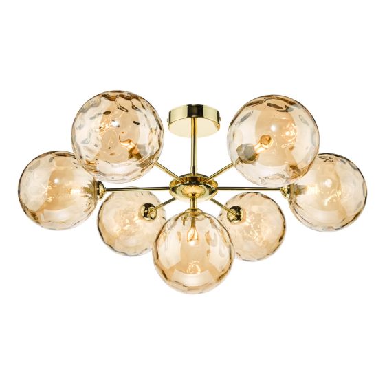 där lighting Cohen 7 Light Semi Flush Polished Gold Champagne Glass