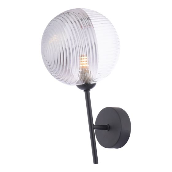 Där Lighting Cohen Wall Light Matt Black & Smoked/Clear Ribbed Glass