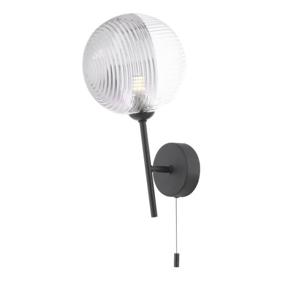 där lighting Cohen Wall Light Matt Black & Smoked/Clear Ribbed Glass