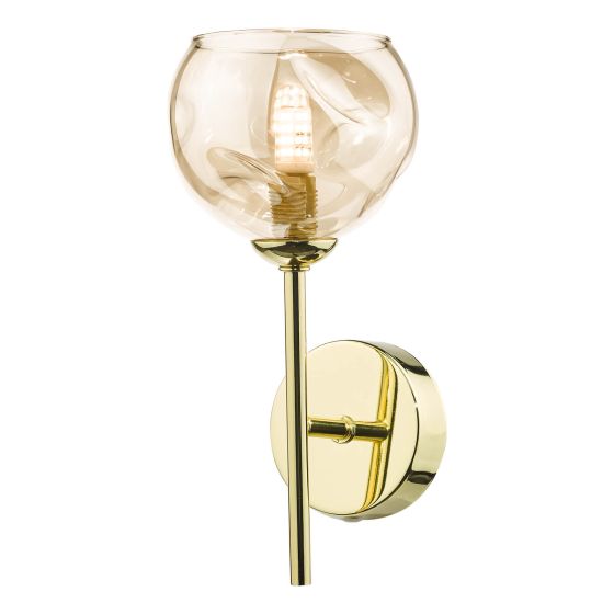 Där Lighting Cohen Wall Light Polished Gold Amber Glass