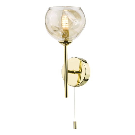 där lighting Cohen Wall Light Polished Gold Amber Glass