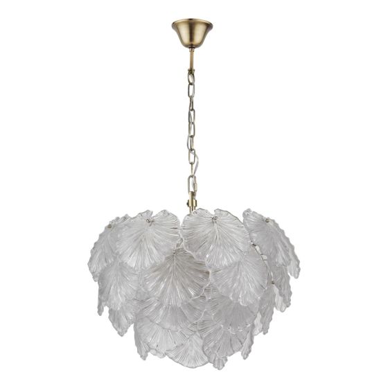 Där Lighting Courtney 10 Light Pendant Textured Glass And Antique Brass
