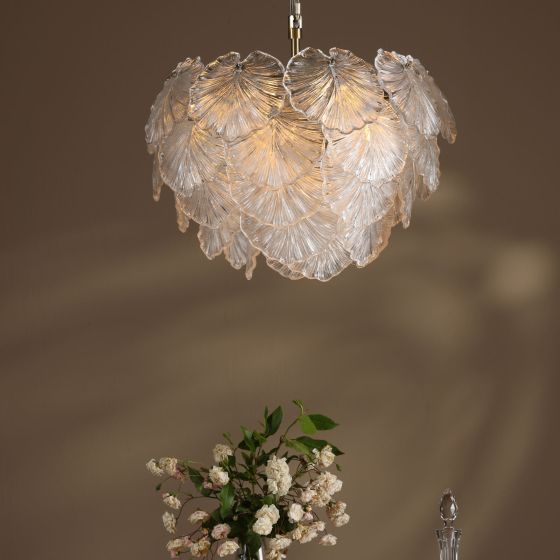Där Lighting Courtney 10 Light Pendant Textured Glass And Antique Brass