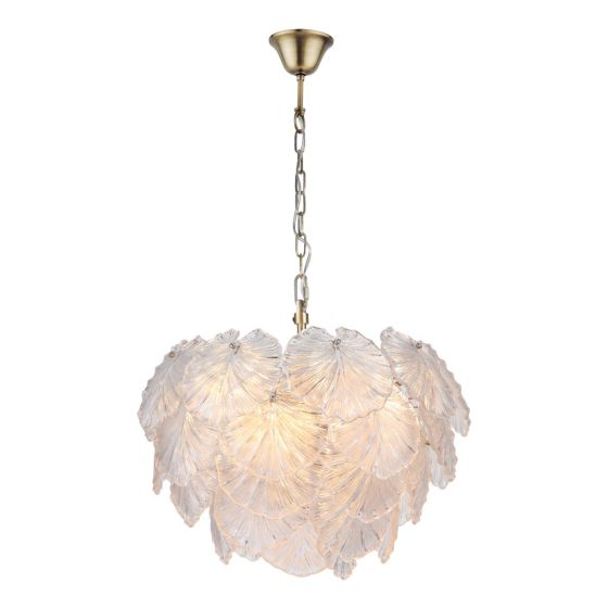 där lighting Courtney 10 Light Pendant Textured Glass and Antique Brass