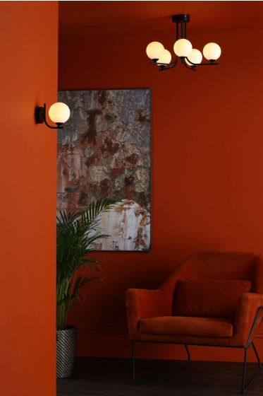 Där Lighting Cradle 1 Light Wall Light Matt Black Opal Glass