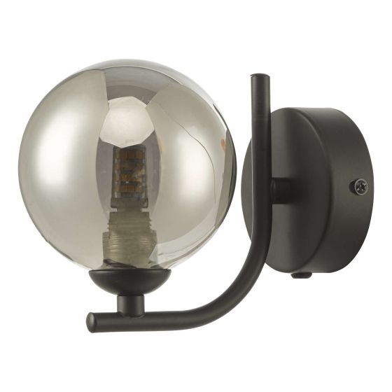 Där Lighting Cradle 1 Light Wall Light Matt Black Smoked Glass