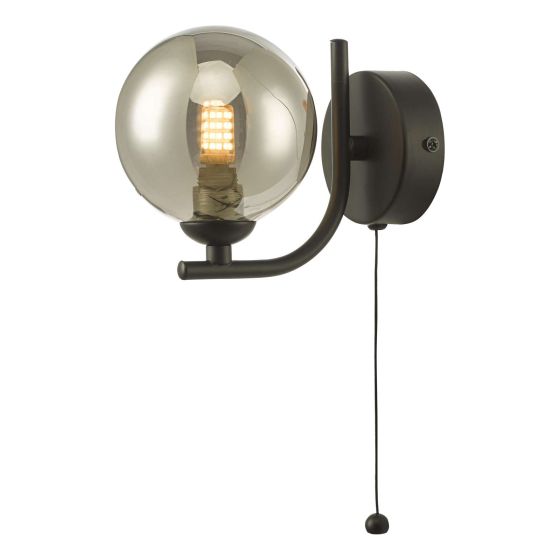 Där Lighting Cradle 1 Light Wall Light Matt Black Smoked Glass
