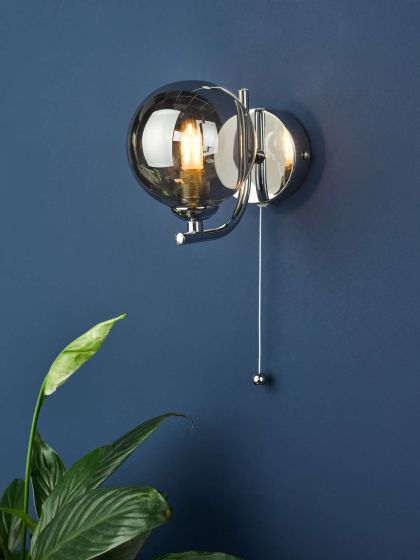 Där Lighting Cradle 1 Light Wall Light Polished Chrome Smoked Glass