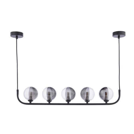 Där Lighting Cradle 5 Light Bar Pendant Matt Black & Smoked/Clear Ribbed Glass
