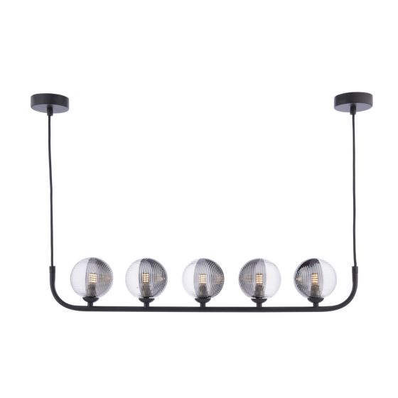 där lighting Cradle 5 Light Bar Pendant Matt Black & Smoked/Clear Ribbed Glass