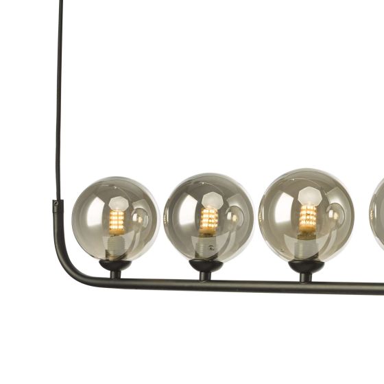 Där Lighting Cradle 5 Light Bar Pendant Matt Black With Smoked Glass