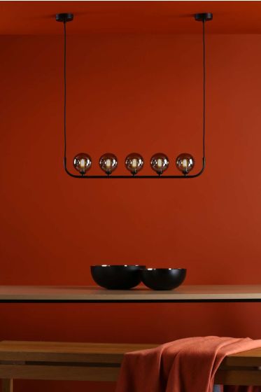 Där Lighting Cradle 5 Light Bar Pendant Matt Black With Smoked Glass