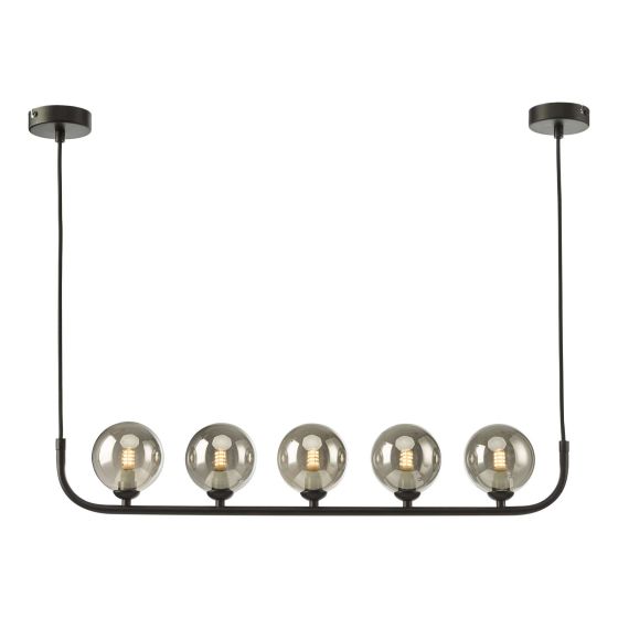 där lighting Cradle 5 Light Bar Pendant Matt Black With Smoked Glass