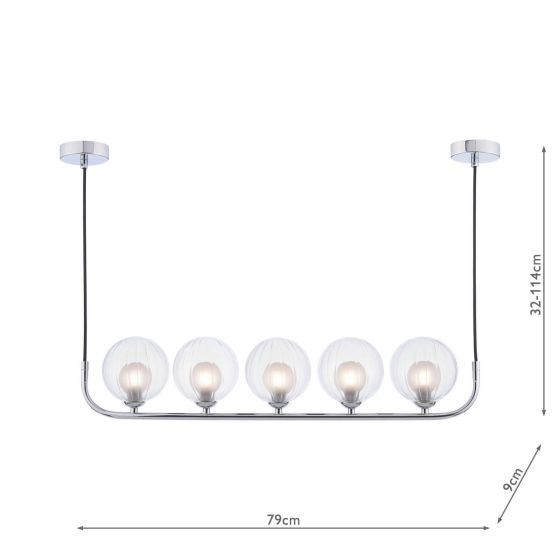 Där Lighting Cradle 5 Light Bar Pendant Polished Chrome & Clear/Opal Glass