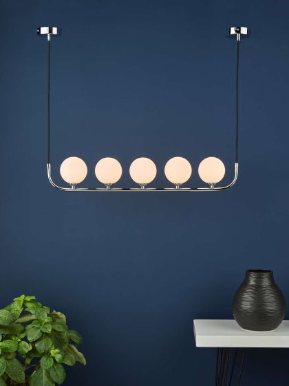 Där Lighting Cradle 5 Light Bar Pendant Polished Chrome Opal Glass