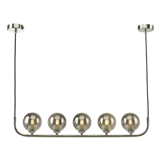 där lighting Cradle 5 Light Bar Pendant Polished Chrome Smoked Glass