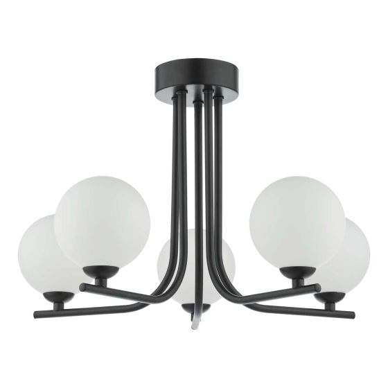 Där Lighting Cradle 5 Light Semi Flush Matt Black Opal Glass