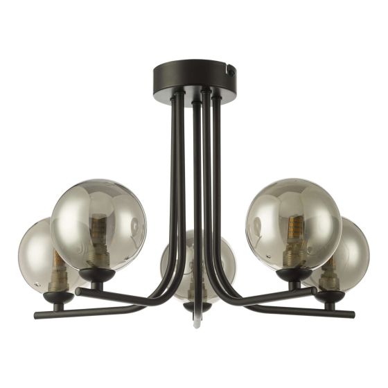 Där Lighting Cradle 5 Light Semi Flush Matt Black Smoked Glass