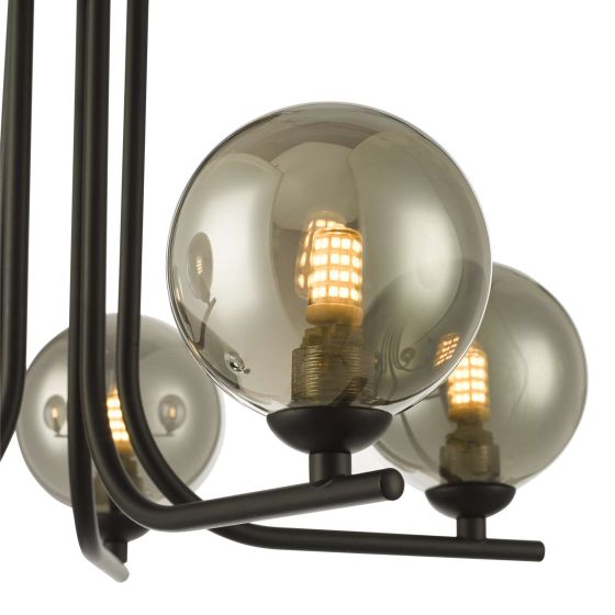Där Lighting Cradle 5 Light Semi Flush Matt Black Smoked Glass