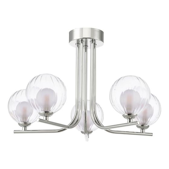 Där Lighting Cradle 5 Light Semi-Flush Polished Chrome & Clear/Opal Glass