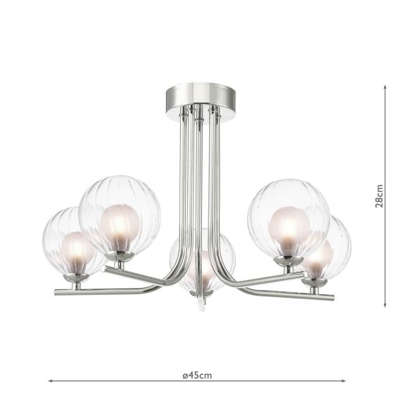 Där Lighting Cradle 5 Light Semi-Flush Polished Chrome & Clear/Opal Glass