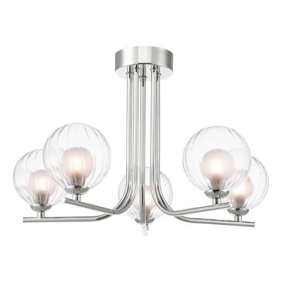 där lighting Cradle 5 Light Semi-Flush Polished Chrome & Clear/Opal Glass