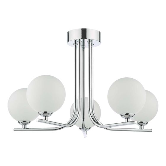 Där Lighting Cradle 5 Light Semi Flush Polished Chrome Opal Glass