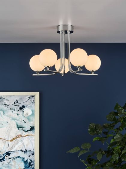 Där Lighting Cradle 5 Light Semi Flush Polished Chrome Opal Glass