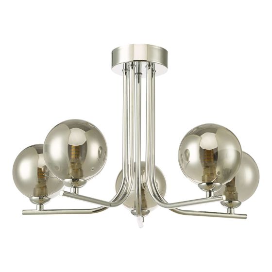 Där Lighting Cradle 5 Light Semi Flush Polished Chrome Smoked Glass
