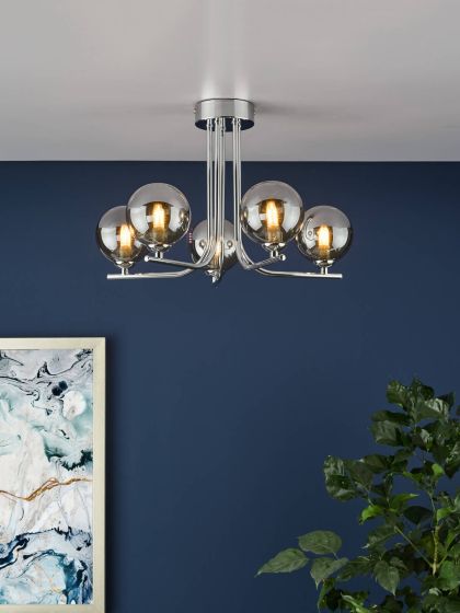 Där Lighting Cradle 5 Light Semi Flush Polished Chrome Smoked Glass