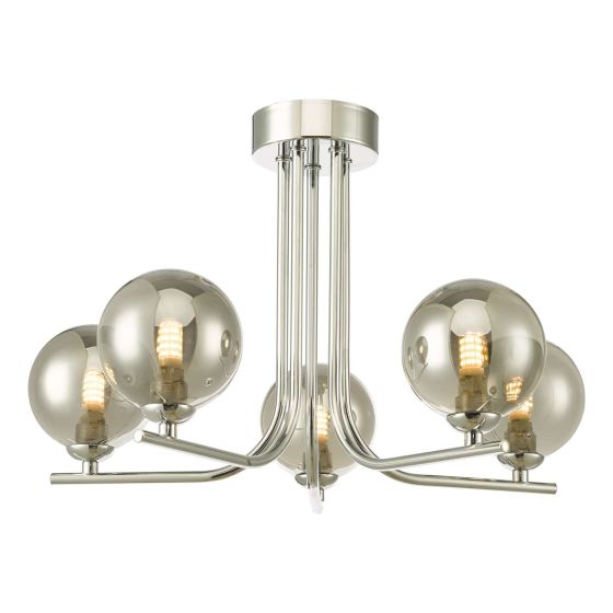 där lighting Cradle 5 Light Semi Flush Polished Chrome Smoked Glass
