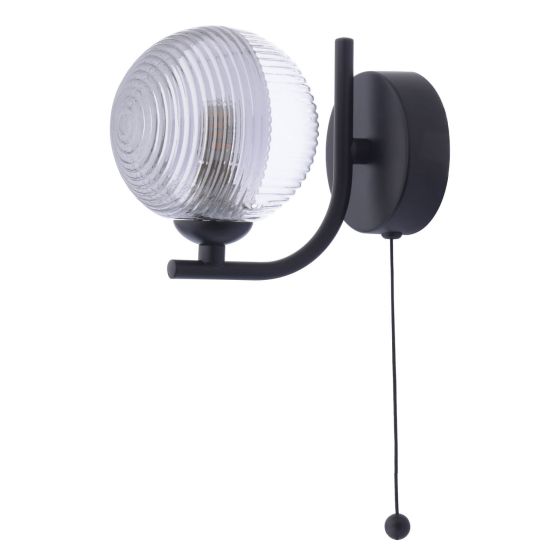 Där Lighting Cradle Wall Light Matt Black & Smoked/Clear Ribbed Glass