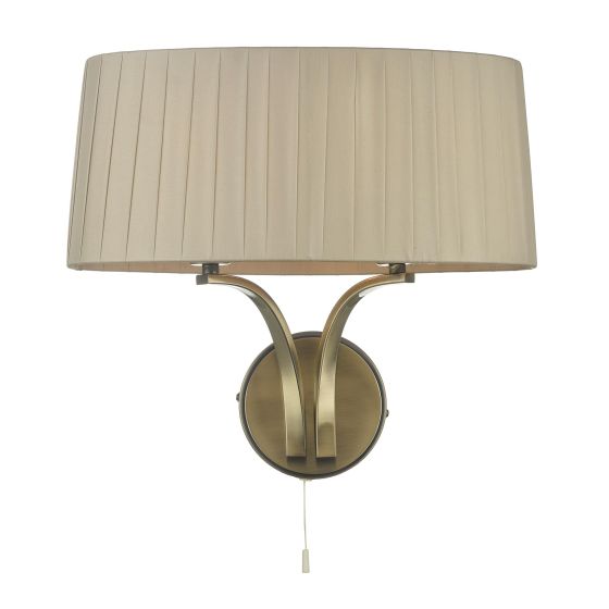 Där Lighting Cristin 2 Light Wall Light Antique Brass With Taupe Shade