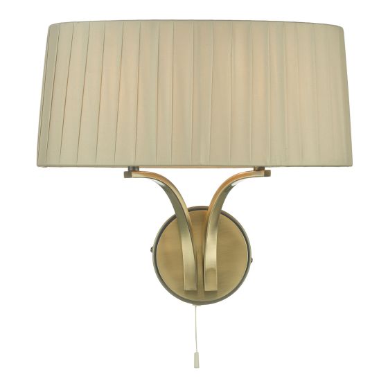 där lighting Cristin 2 Light Wall Light Antique Brass With Taupe Shade