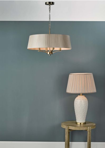 Där Lighting Cristin 4 Light Pendant Antique Brass With Taupe Shade