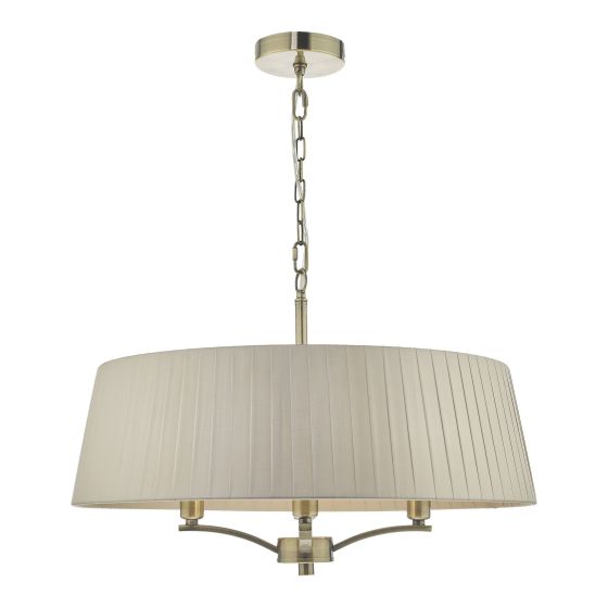 där lighting Cristin 4 Light Pendant Antique Brass With Taupe Shade