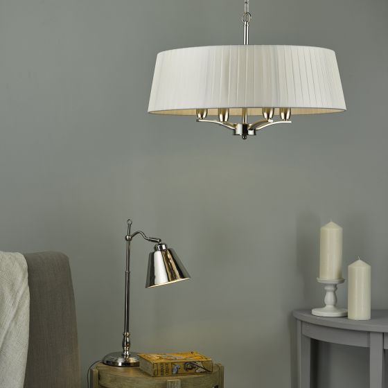 Där Lighting Cristin 4 Light Pendant Polished Nickel With Ivory Shade