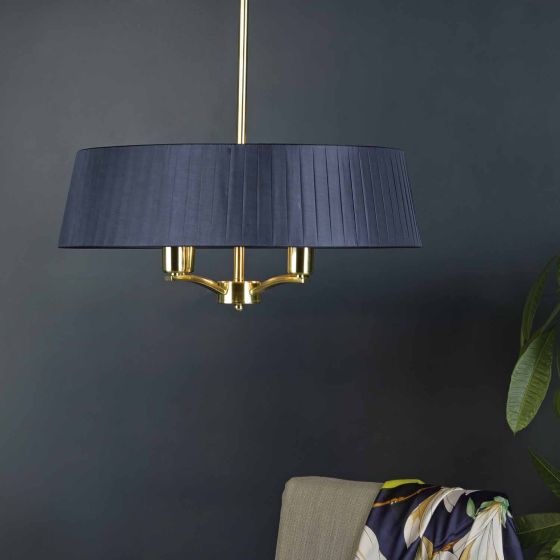 Där Lighting Cristin 4 Light Pendant Satin Brass With Navy Shade