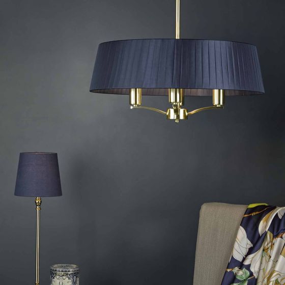 Där Lighting Cristin 4 Light Pendant Satin Brass With Navy Shade