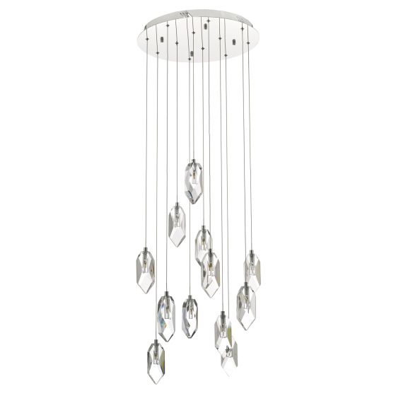 Där Lighting Crystal 12 Light Cluster Pendant Polished Chrome & Crystal