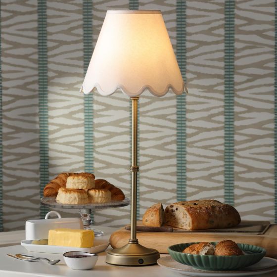 Där Lighting Dahl Rechargeable Table Lamp Matt Antique Brass With Shade LED
