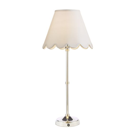 där lighting Dahl Rechargeable Table Lamp Polished Nickel With Shade LED