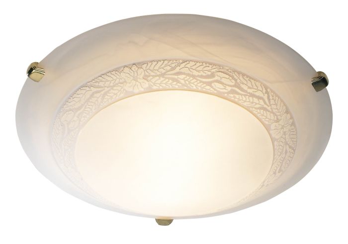 där lighting Damask 3 Light Flush Alabaster Glass Brass 50cm