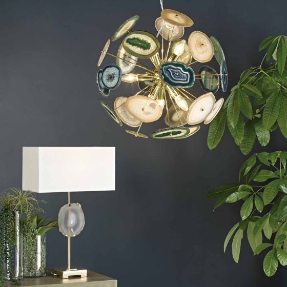 Där Lighting Achates 9 Light Pendant Agate & Gold