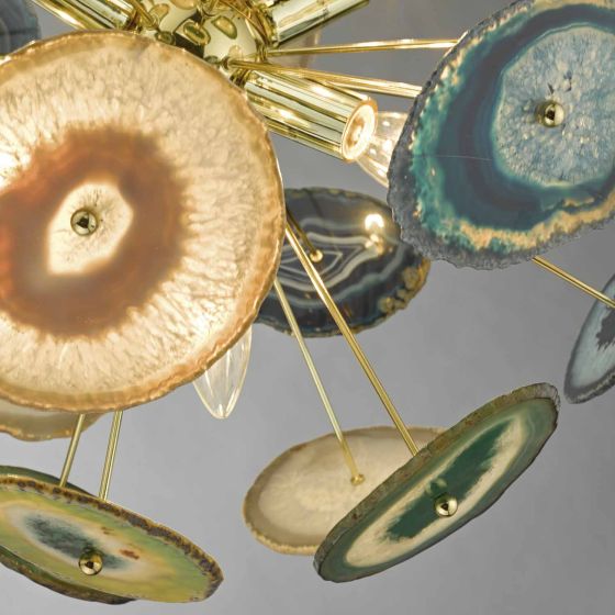 Där Lighting Achates 9 Light Pendant Agate & Gold