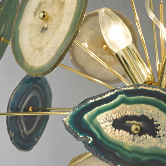 Där Lighting Achates 9 Light Pendant Agate & Gold