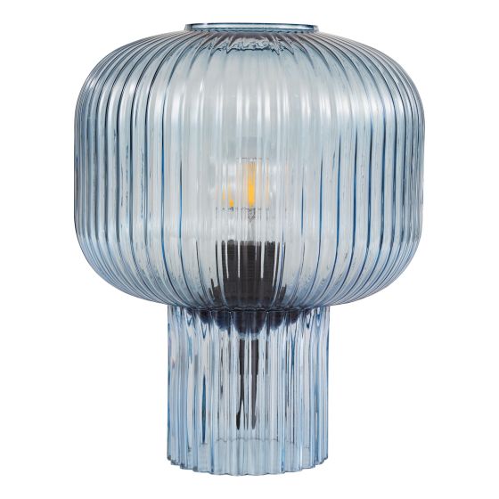 Där Lighting Demarius Table Lamp Blue Ribbed Glass