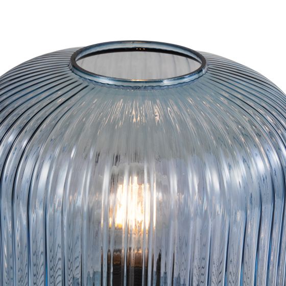 Där Lighting Demarius Table Lamp Blue Ribbed Glass