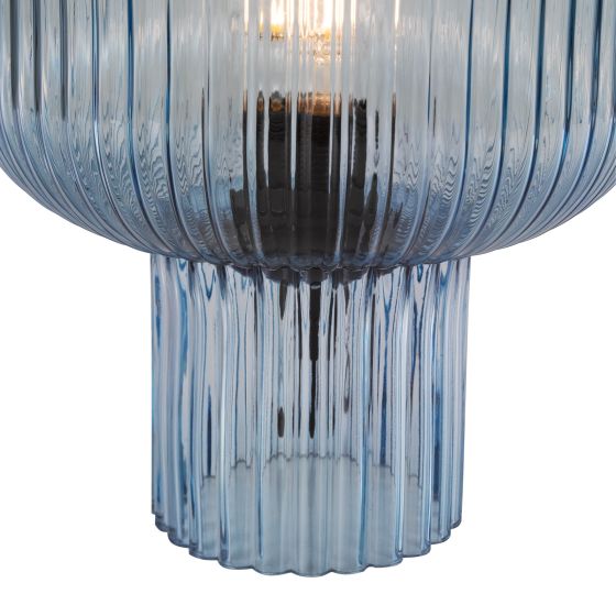 Där Lighting Demarius Table Lamp Blue Ribbed Glass